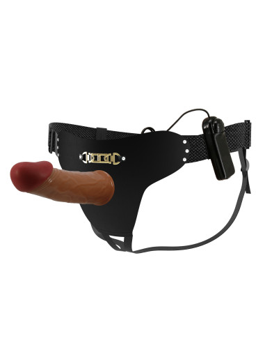 Party Up strap-on wibracje cyberkóra sterowany przewodowo kolor brązowy Nelson