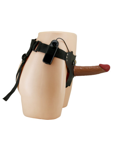 Party Up strap-on wibracje cyberkóra sterowany przewodowo kolor brązowy Nelson