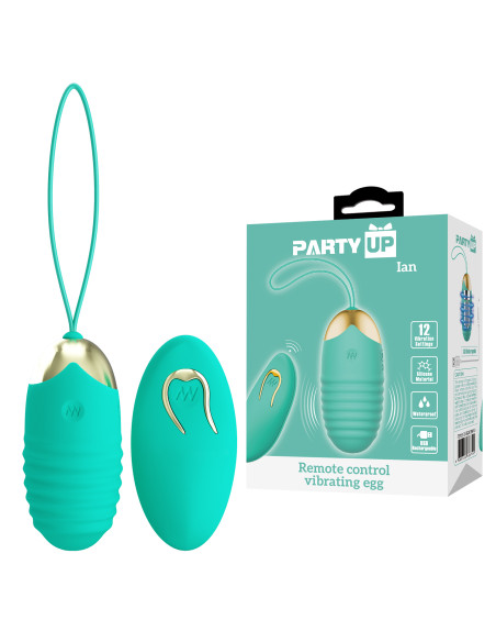 Party Up jajeczko wibrujące silikonowe sterowane zdalnie ładowane usb kolor turkusowy Ian