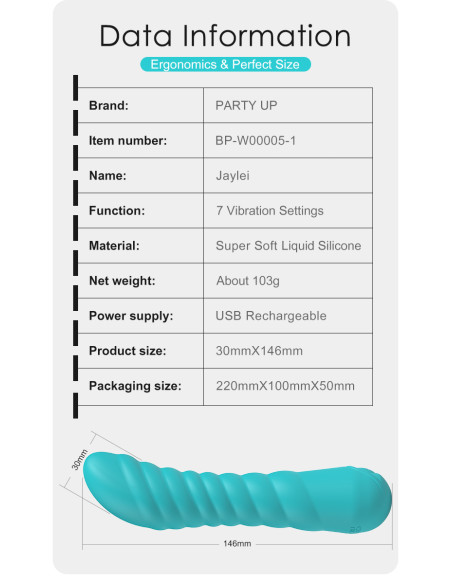 Party Up wibrator silikonowy ładowany usb kolor turkusowy Jaylei