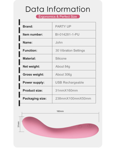 Party Up wibrator silikonowy ładowany usb kolor pudrowy róż John