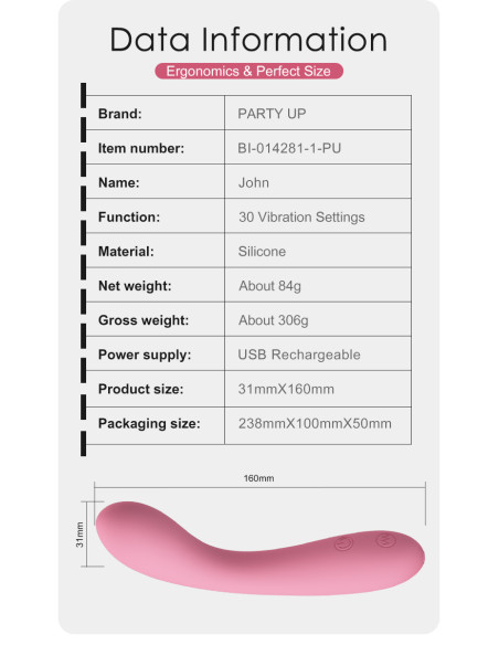 Party Up wibrator silikonowy ładowany usb kolor pudrowy róż John