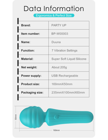 Party UP masażer kulowy magiczna różdżka ładowany usb kolor turkusowy Duuna