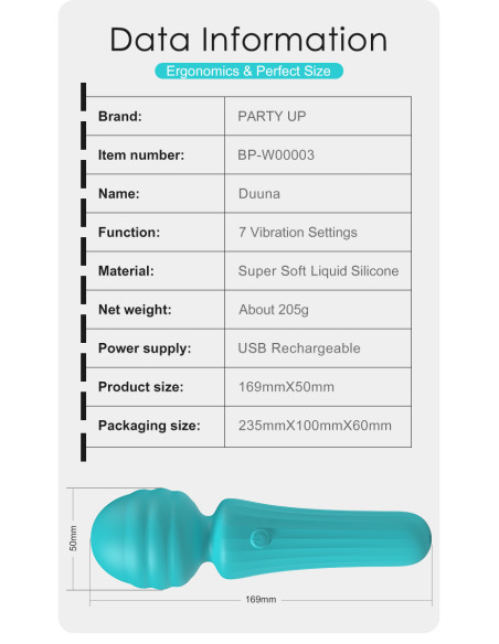 Party UP masażer kulowy magiczna różdżka ładowany usb kolor turkusowy Duuna