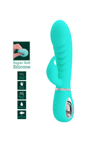 Party Up wibrator silikonowy typ króliczek ładowany usb kolor turkusowy Edward