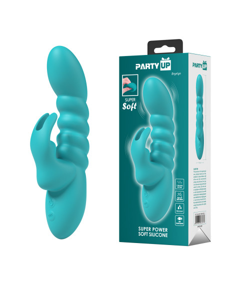 Party Up wibrator silikonowy typ króliczek ładowany usb kolor turkusowy Bryunlun