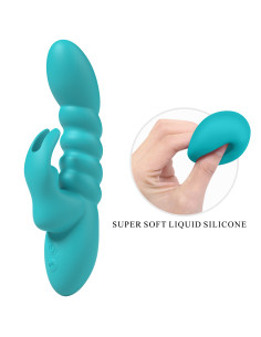 Party Up wibrator silikonowy typ króliczek ładowany usb kolor turkusowy Bryunlun 2