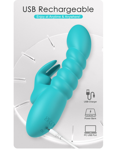 Party Up wibrator silikonowy typ króliczek ładowany usb kolor turkusowy Bryunlun