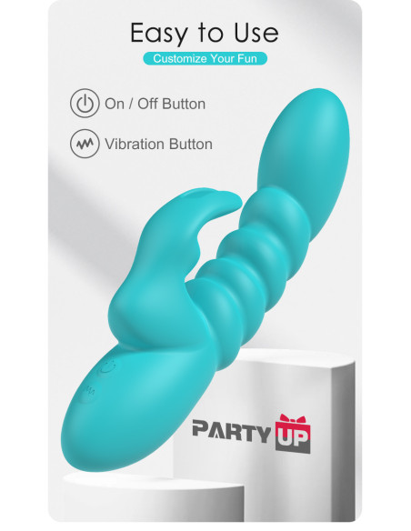 Party Up wibrator silikonowy typ króliczek ładowany usb kolor turkusowy Bryunlun