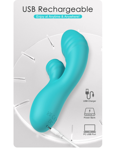 Party Up wibrator silikonowy typ króliczek ładowany usb kolor turkusowy Dalida