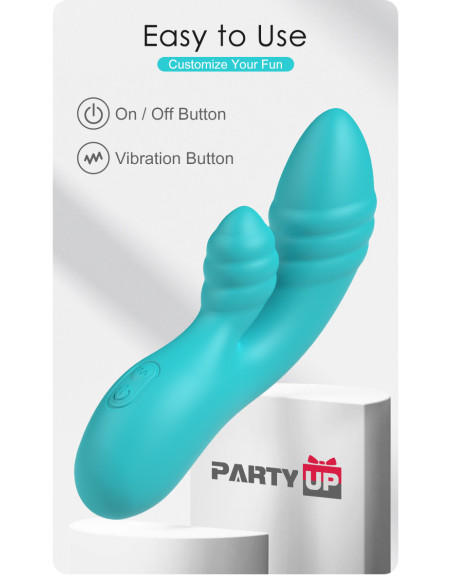 Party Up wibrator silikonowy typ króliczek ładowany usb kolor turkusowy Dalida
