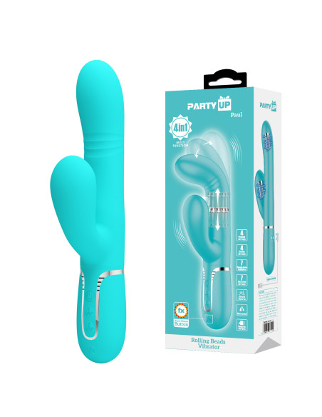 Party Up wibrator silikonowy typ króliczek ładowany usb kolor turkusowy Paul