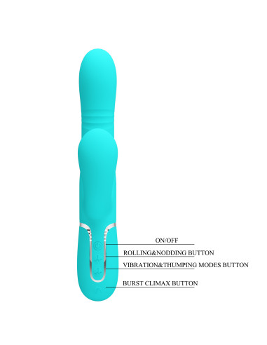Party Up wibrator silikonowy typ króliczek ładowany usb kolor turkusowy Paul