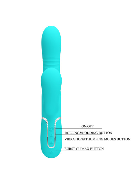 Party Up wibrator silikonowy typ króliczek ładowany usb kolor turkusowy Paul