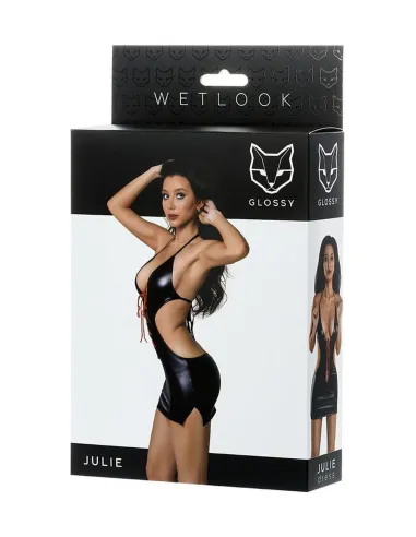 Glossy Shiny Wetlook dress JULIE - black M