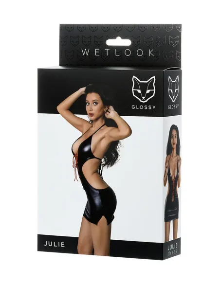 Glossy Shiny Wetlook dress JULIE - black M
