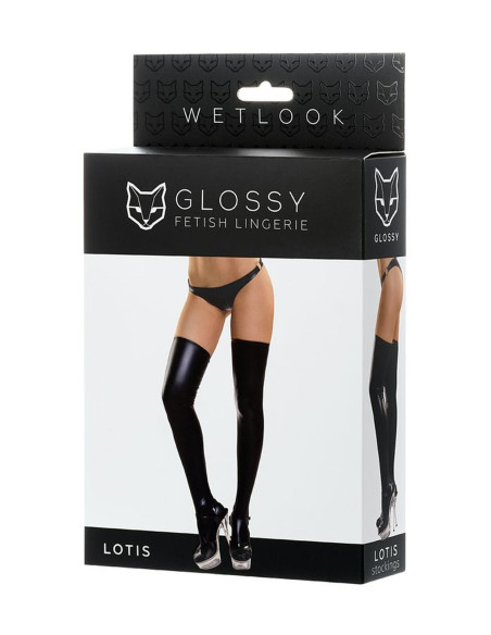 Glossy Shiny Wetlook stockings LOTIS - black S