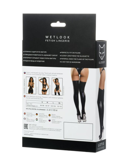Glossy Shiny Wetlook stockings LOTIS - black S