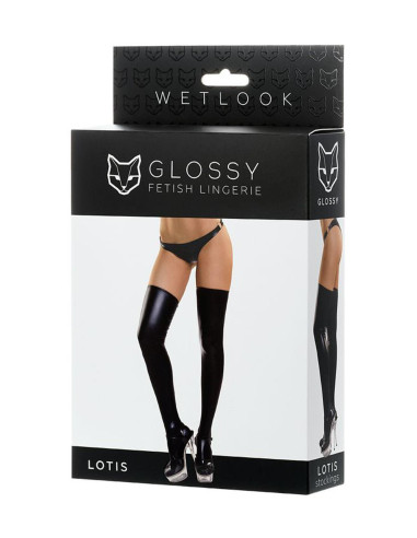 Glossy Shiny Wetlook stockings LOTIS - black XL