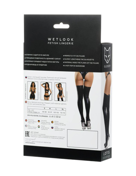 Glossy Shiny Wetlook stockings LOTIS - black XL