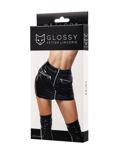Glossy Billie, skirt, wetlook, black, L