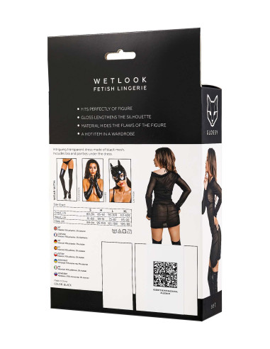 Glossy Sheril, set (dress, bra +panties), wetlook, black, L