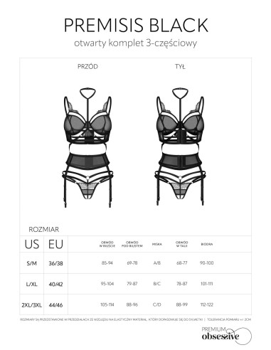 Premisis Black otwarty komplet 3-częściowy   S/M