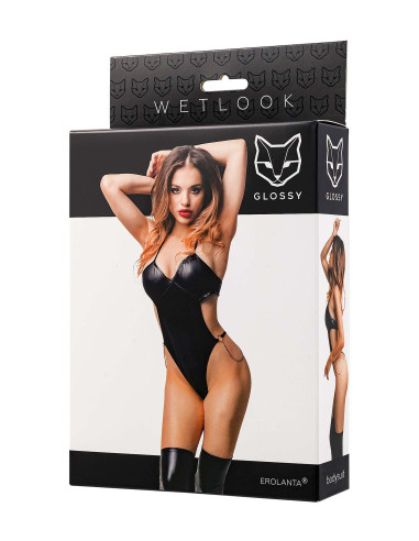 Glossy Reina, bodysuit, wetlook, black, XL