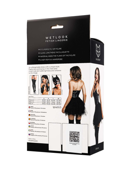 Glossy Elisia, dress, wetlook, black, S